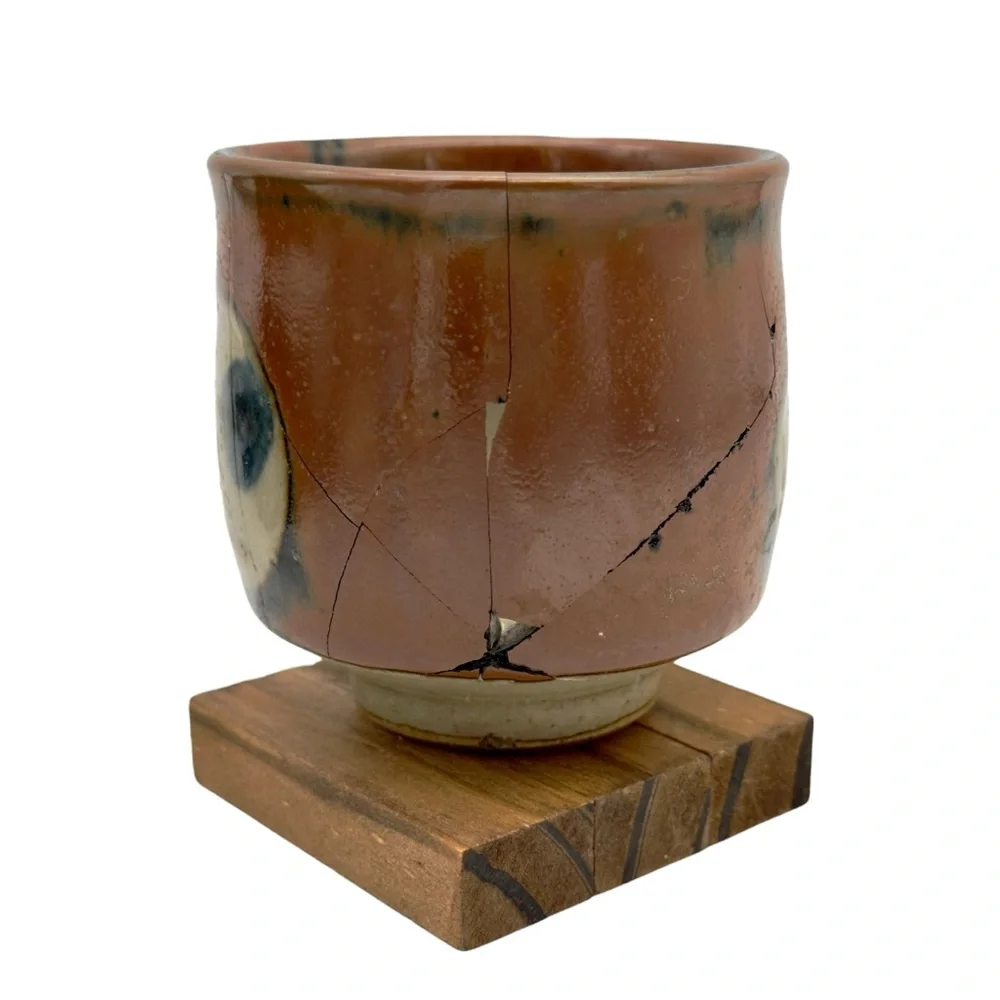 Kintsugi Cup Evil Eye Glazed Pottery Chawan Gold Crack Art Personal Growth Gift